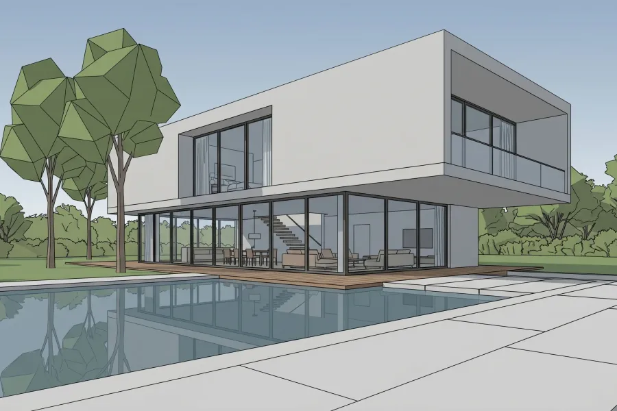 3D architectural model screenshot prepared for AI sketch generation