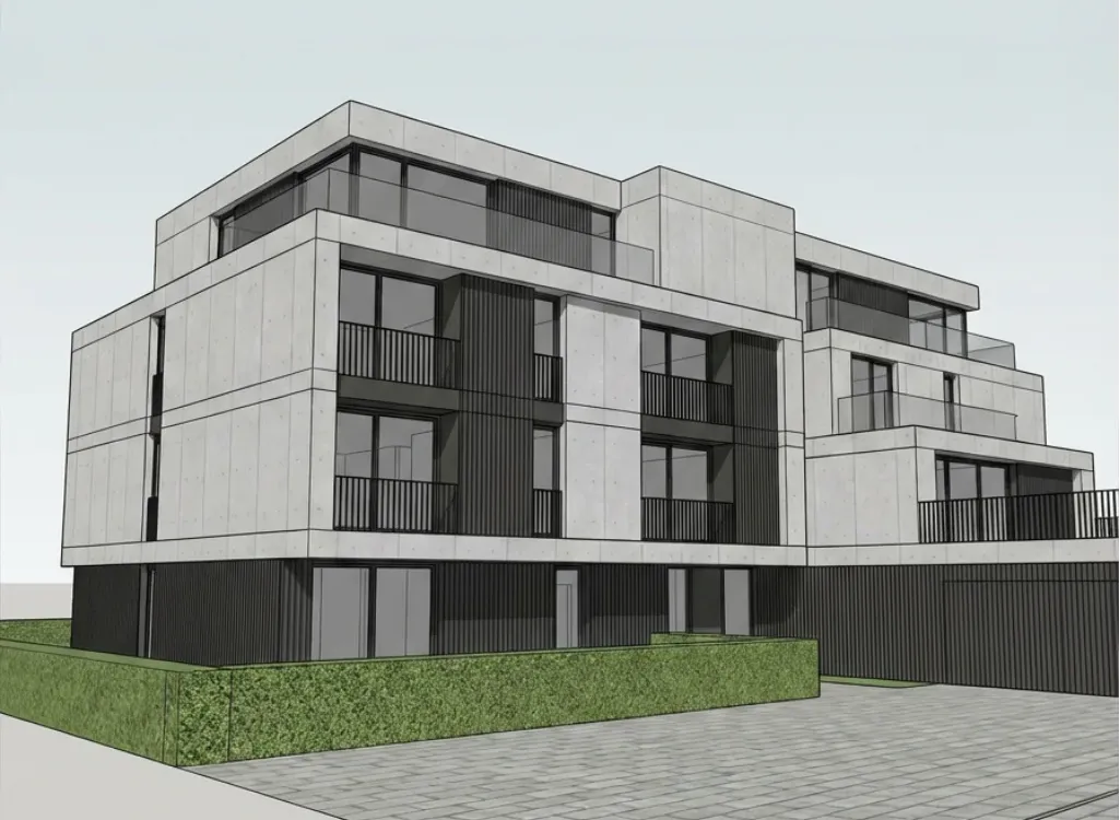 Raw 3D model screenshot before automatic AI exterior rendering