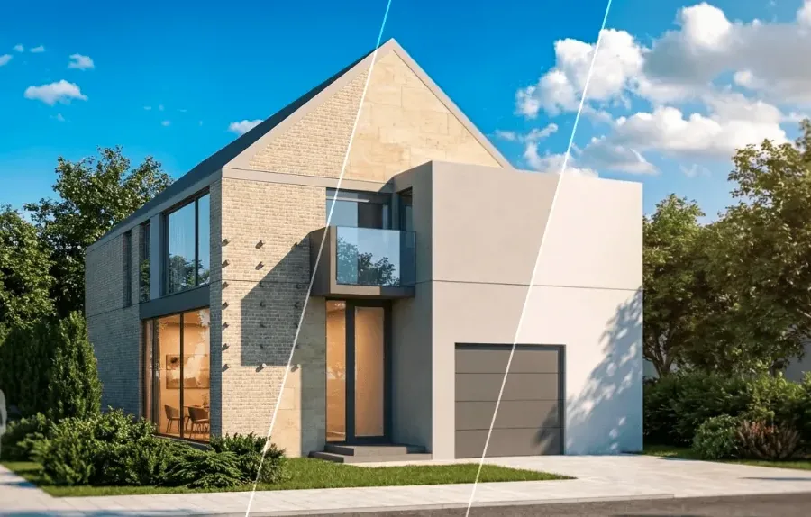 Different architectural material options for a facade concept
